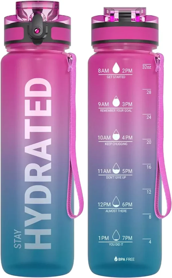 Sahara Sailor Water Bottles, 32oz Motivational Sports Water Bottle with Time Marker