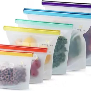 HOMELUX THEORY Reusable Freezer Bags, Reusable Ziploc Bags Silicone Airtight & Leakproof, Reusable Silicone Food Storage Bags
