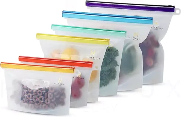 HOMELUX THEORY Reusable Freezer Bags, Reusable Ziploc Bags Silicone Airtight & Leakproof, Reusable Silicone Food Storage Bags