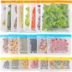 IDEATECH Reusable Food Storage Bags Reusable Freezer Bags, BPA Free Reusable Ziplock Various Size, Plastic Free Bags for Veggie Salad Travel Kitchen